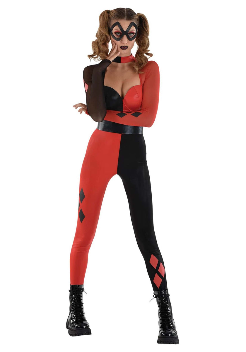 Harley Quinn Costume for Kids Adult Girls Villain Set Includes Jacket T-Shirt Shorts Glove and Balloon Stick Quinn Costume Halloween Carnival Fancy Dress Up