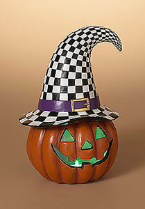 10" Light Up Halloween Pumpkin with Witch Hat