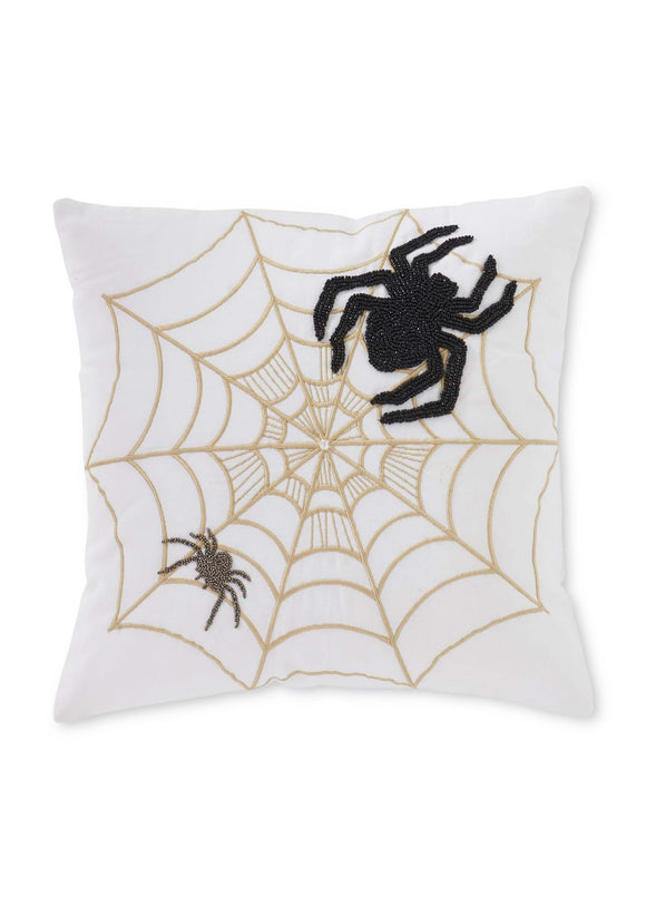 18-Inch Embroidered Spiders & Web Pillow
