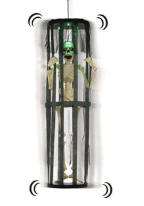 40" LED & Sound Activated Shaking Skeleton in Cage Halloween Prop