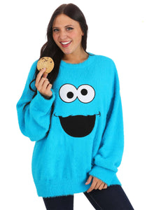Sesame Street Fuzzy Cookie Monster Oversized Sweater for Adults | Exclusive Sweaters