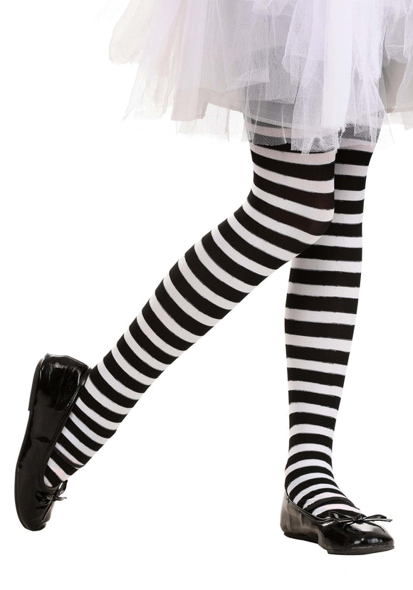 Kid's Black/White Striped Tights