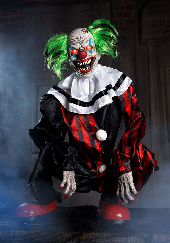2.9FT Crouching Red Clown Animatronic Decoration | Halloween Animatronics