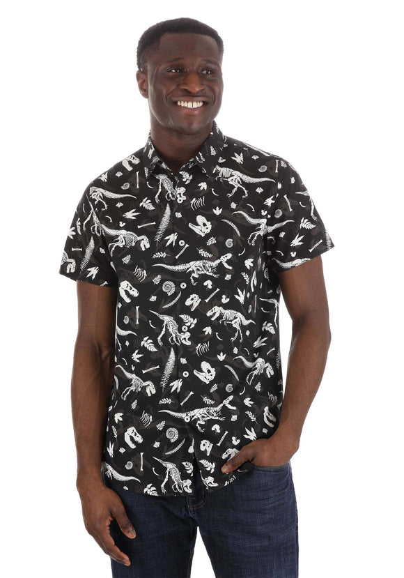 Diggin' Up Dinosaurs Button Up Shirt for Adults