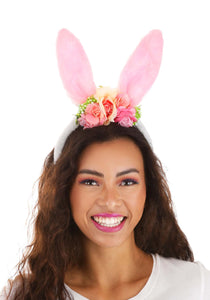 Floral White Bunny Ears Headband