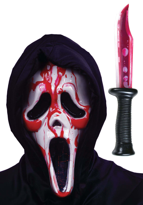 Ghost Face Bleeding Adult Mask with Knife Costume Kit | Scream Costumes