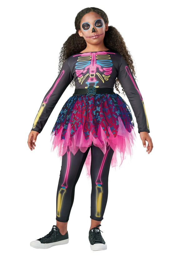 Kid's Neon Skeleton Costume Dress | Skeleton Costumes
