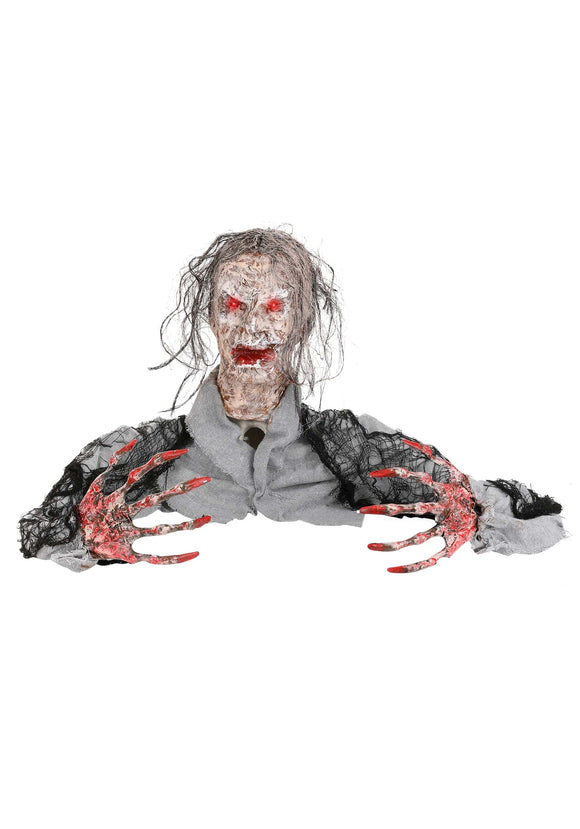 Half Body Zombie with Red Light Up Eyes Prop