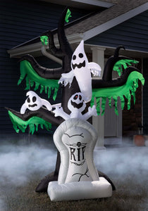 Haunted Ghost Tree with Tombstone Inflatable Halloween Decoration