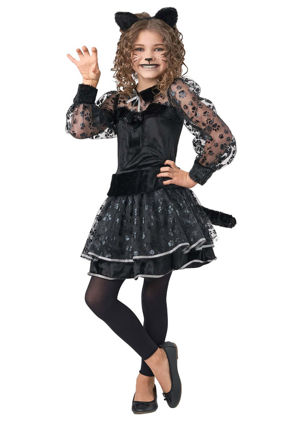 Kid's Kitten Tracks Costume | Black Cat Girl's Costumes