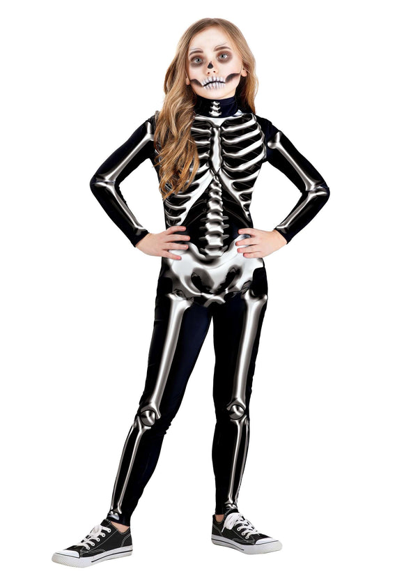 Metallic Silver Skeleton Kid's Costume