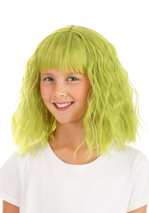 Kid's Mossy Green Wavy Wig