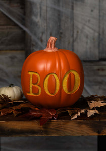 9.75" Light Up 'BOO' Pumpkin Halloween Prop | Pumpkin Decor