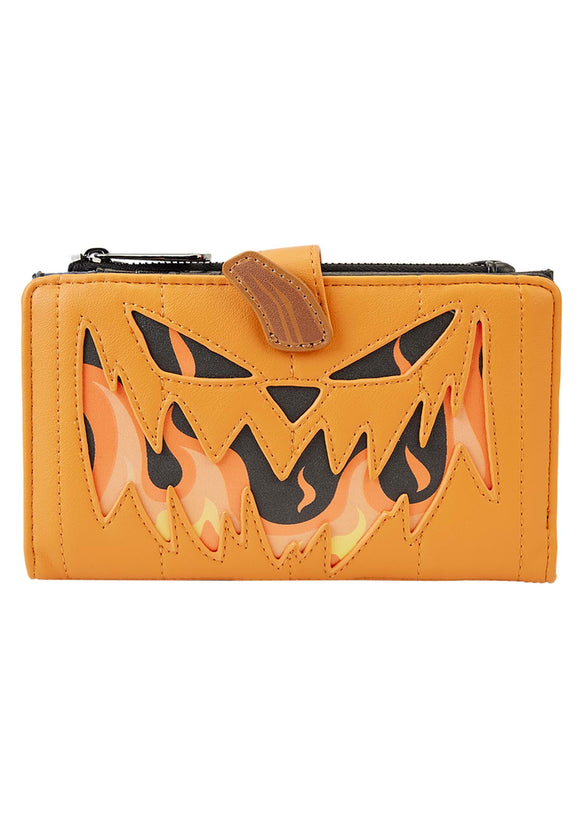 Loungefly Disney Jack Skellington Flaming Pumpkin Head Flap Wallet | Halloween Wallets