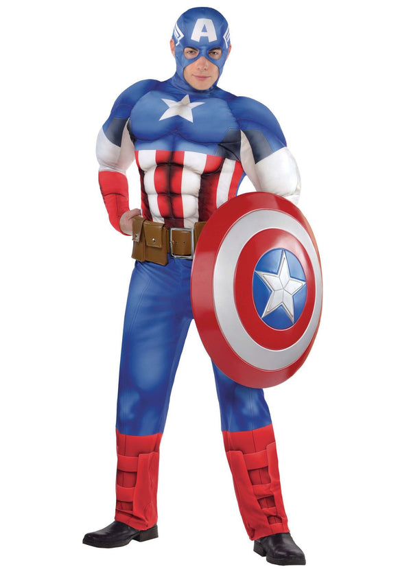 Plus Size Captain America Muscle Men's Costume | Marvel Costumes