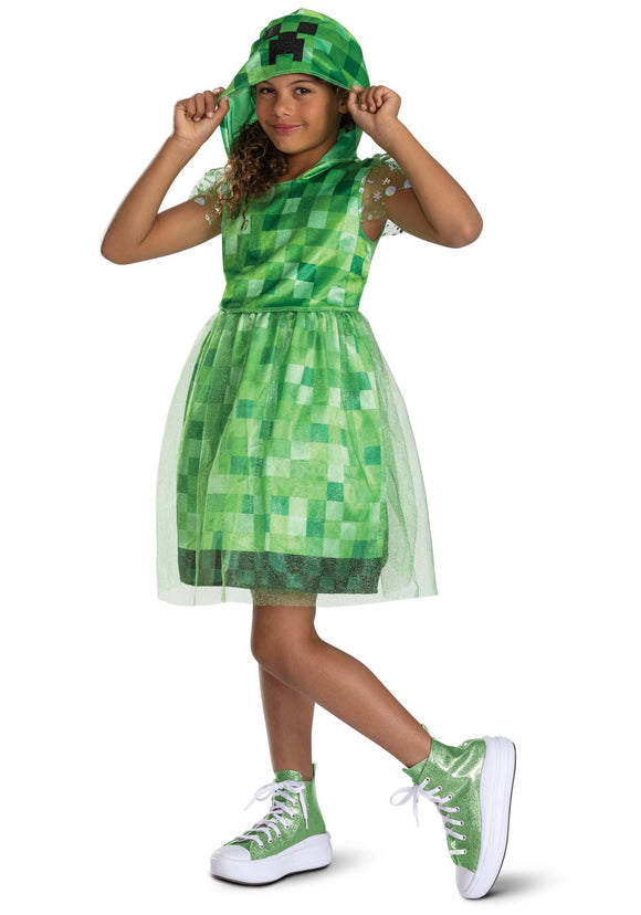 Girl's Minecraft Creeper Hooded Costume Dress | Minecraft Costumes