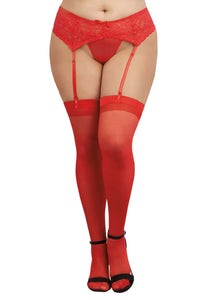 Women's Plus Size Sheer Red Solid Top Thigh High Stockings | Costume Tights