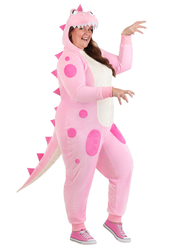 Plus Size Women's Pink Dinosaur Onesie Costume | Dinosaur Costumes