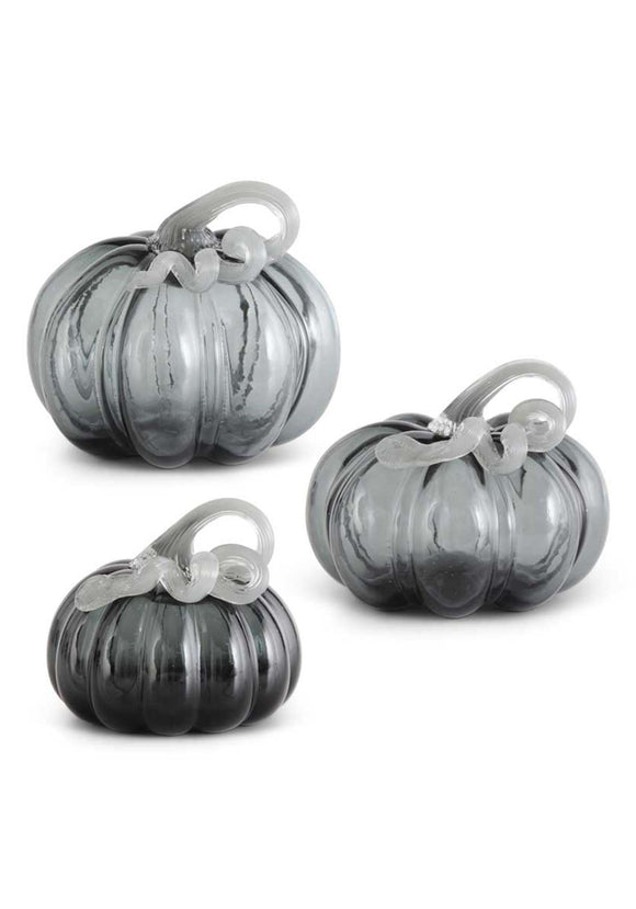 Gray Glass Set of 3 Pumpkins