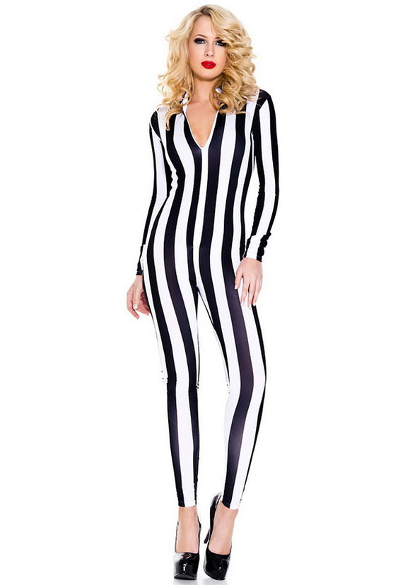 Black and White Stripe Jumpsuit Costume for Women