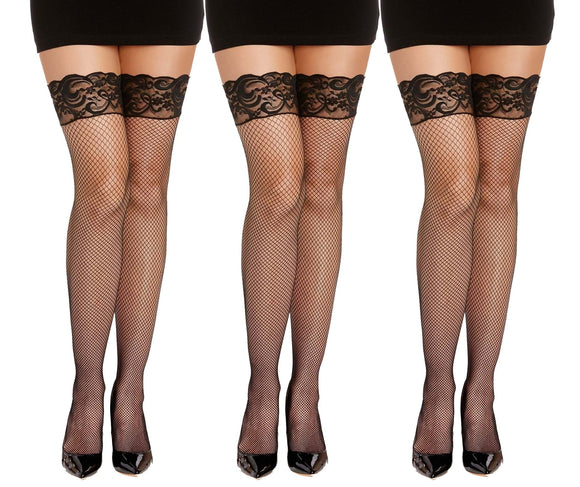 Women's Black Fishnet Thigh High with Top Lace Multi-Pack | Costume Tights