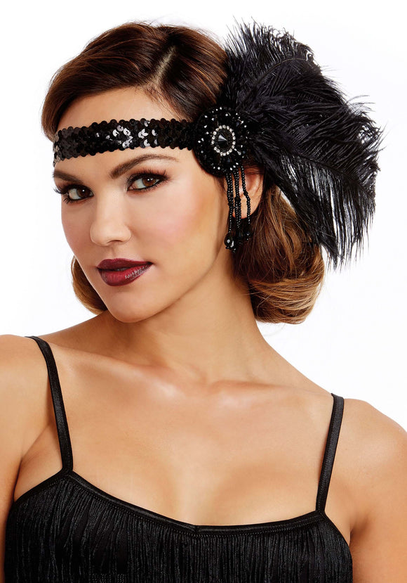 Black Flapper Headpiece for Women