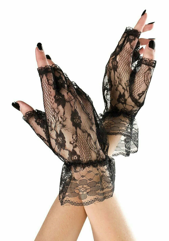 Women's Lace Cuff Black Gloves | Costume Gloves