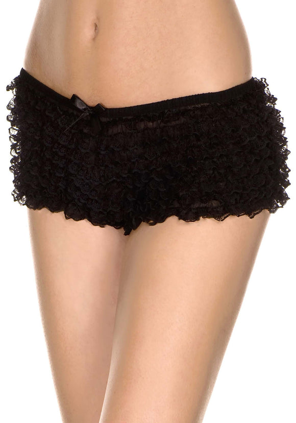 Black Micro Lace Ruffle Tanga Women's Shorts | Women's Accessoires