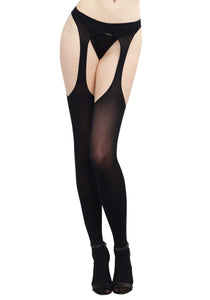 Black Semi Opaque Suspender Women's Pantyhose