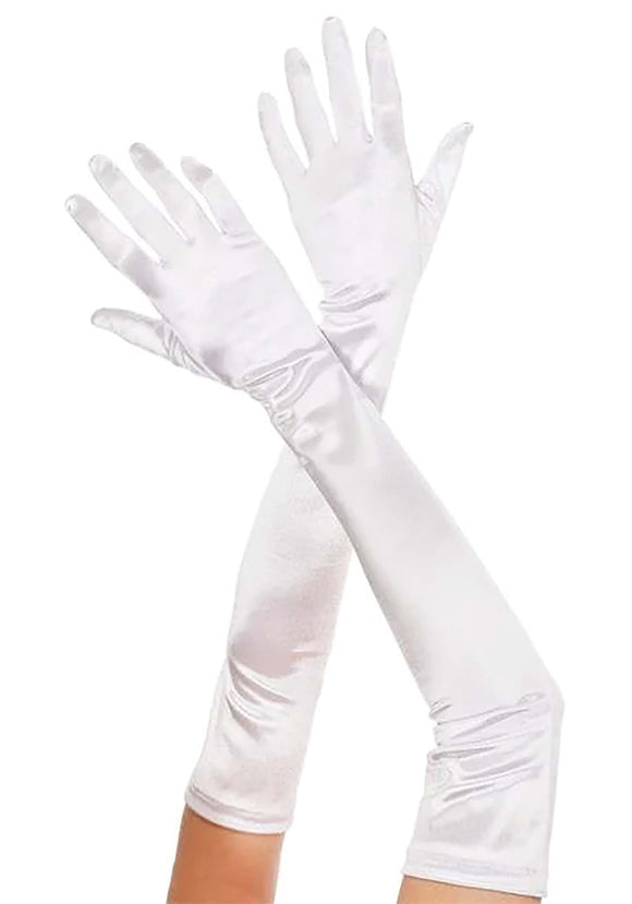 Women's White Satin Extra Long Gloves | Costume Gloves