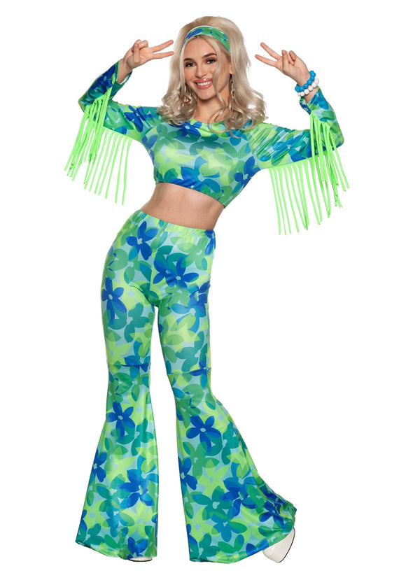 Green and Blue Flower Power Costume for Women | Hippie Costumes