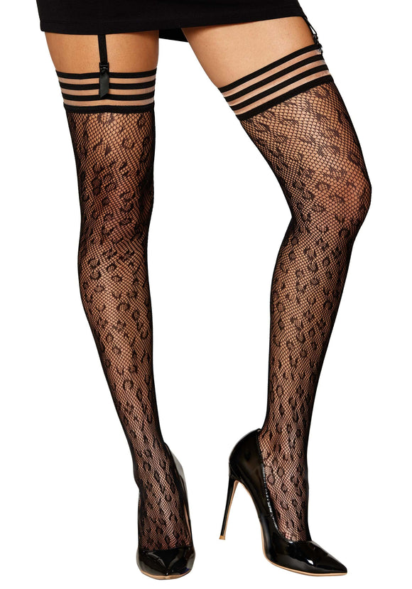Leopard Pattern Fishnet Women's Thigh Highs | Costume Tights