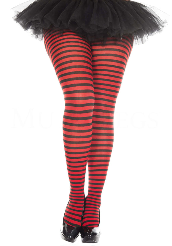 Women's Plus Black and Red Striped Stockings | Costume Tights
