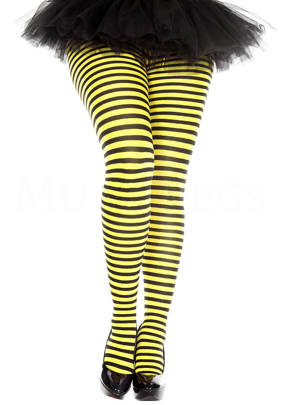 Women's Plus Black and Yellow Striped Tights | Costume Tights