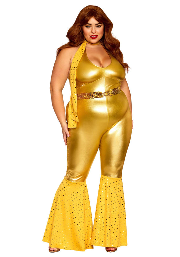 Women's Plus Size Gold Disco Fox Adult Costume | Disco Costumes