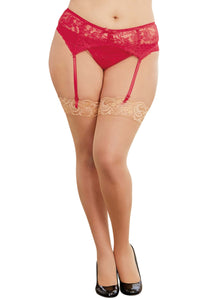 Plus Size Red Stretch Lace Women's Garter Belt with Adjustable Straps