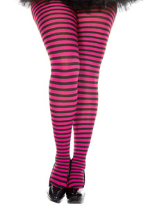 Women's Plus Size Black & Hot Pink Striped Tights | Costume Tights