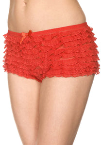 Women's Red Micro Lace Ruffle Tanga Shorts