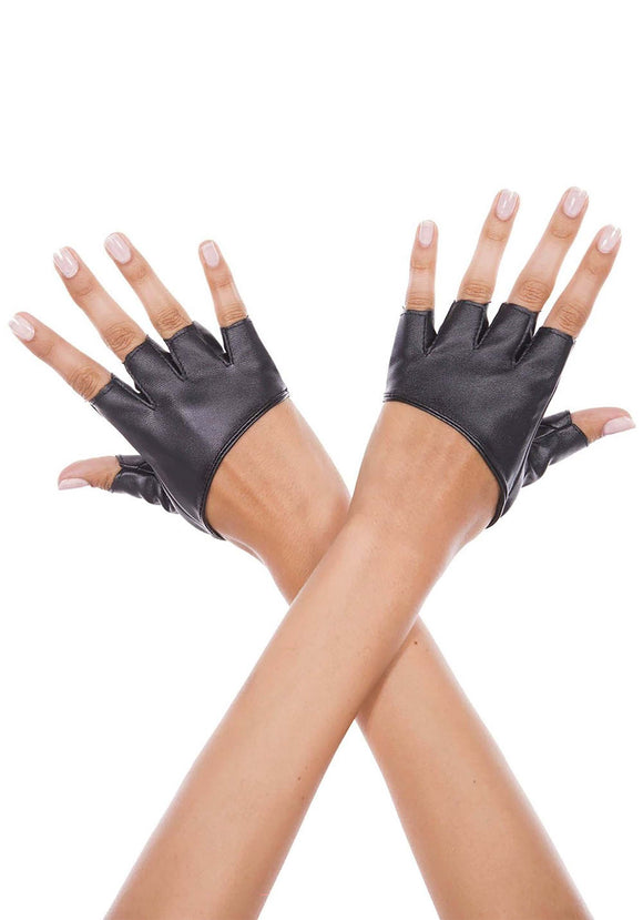 Short Faux Leather Women's Fingerless Gloves