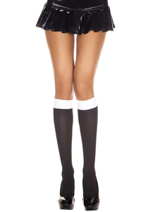 Women's Two Tone Black/White Opaque Knee High Stockings | Costume Stockings