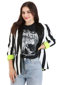 White and Black Stripe Women's Blazer | Beetlejuice Costumes