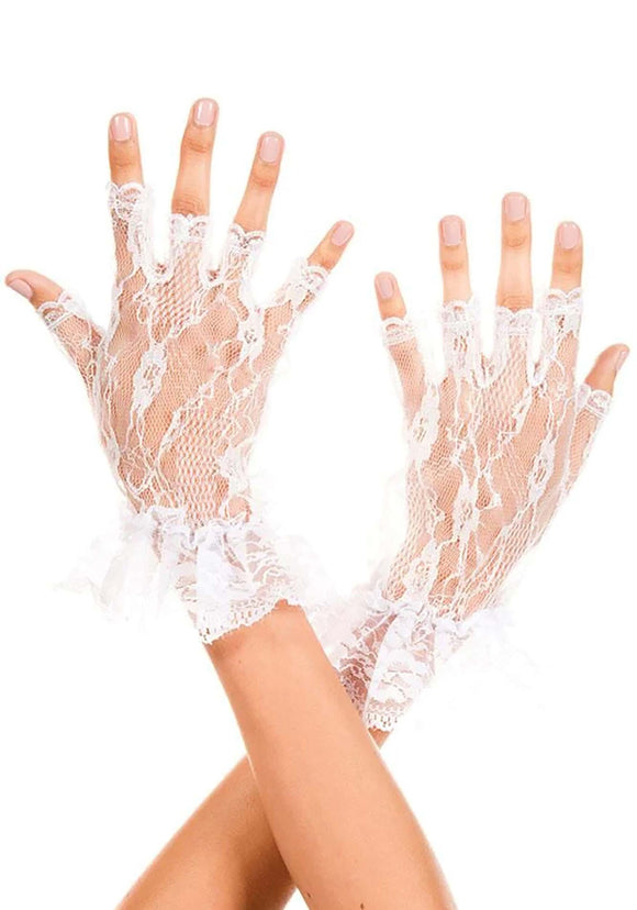 Women's Lace Cuff White Gloves | Costume Gloves