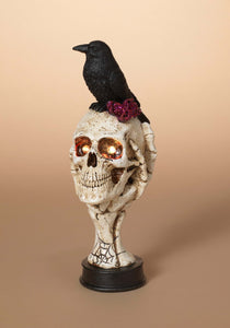 10" Lighted Skull with Crow