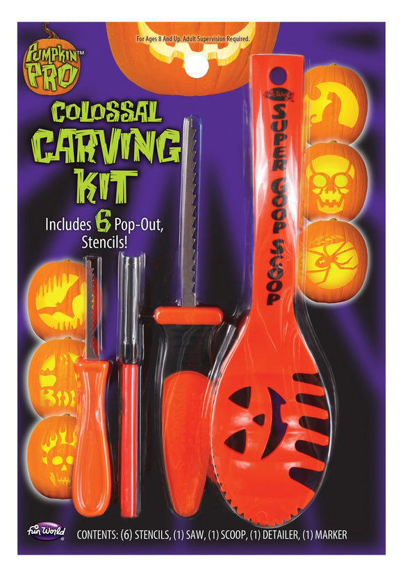Colossal Pumpkin 10 Piece Carving Kit - Orange
