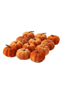 12 2" Orange Velvet Pumpkins Set