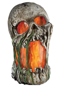 Flaming 12" Rotted Skull Animated Prop
