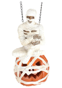 12" Resin Mummy On LED Pumpkin Figure