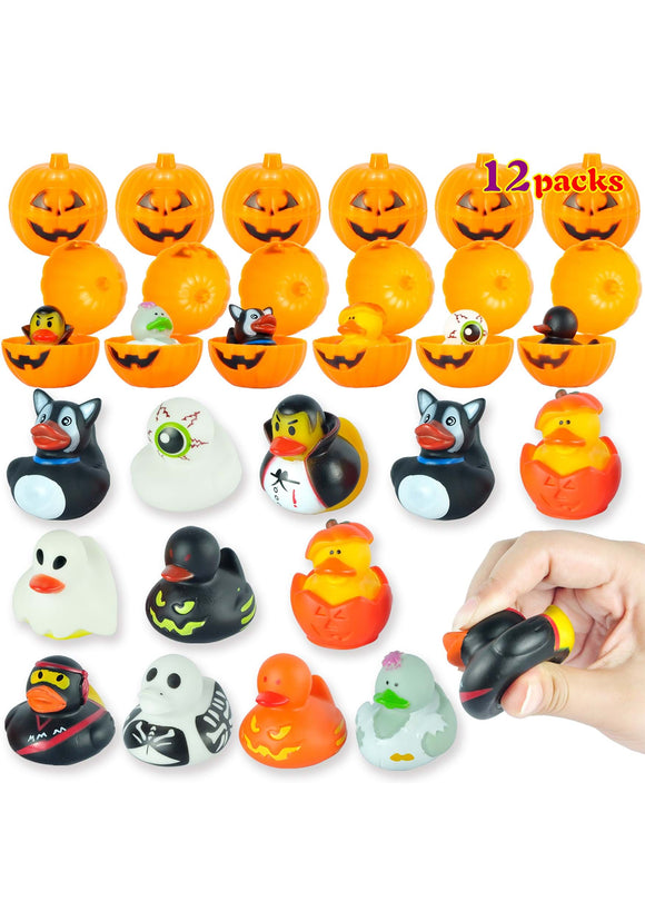 Halloween Prefilled Pumpkin Box with Rubber Duck (12 Pack)