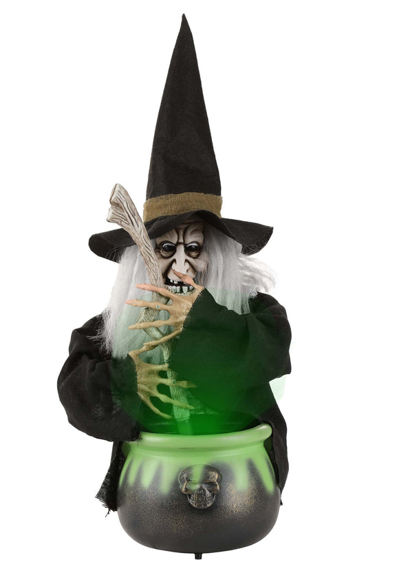 17-Inch Black Brewing Witch with Cauldron Prop