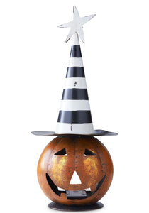 Eighteen Inch LED Jack O Lantern with Black and White Hat